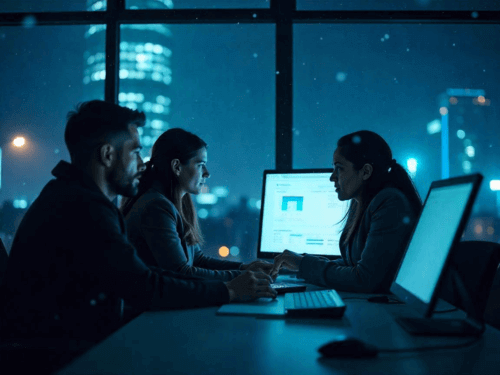 Workers-discussing-in-front-of-computers
