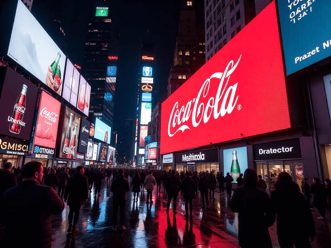 billboards busy city at night